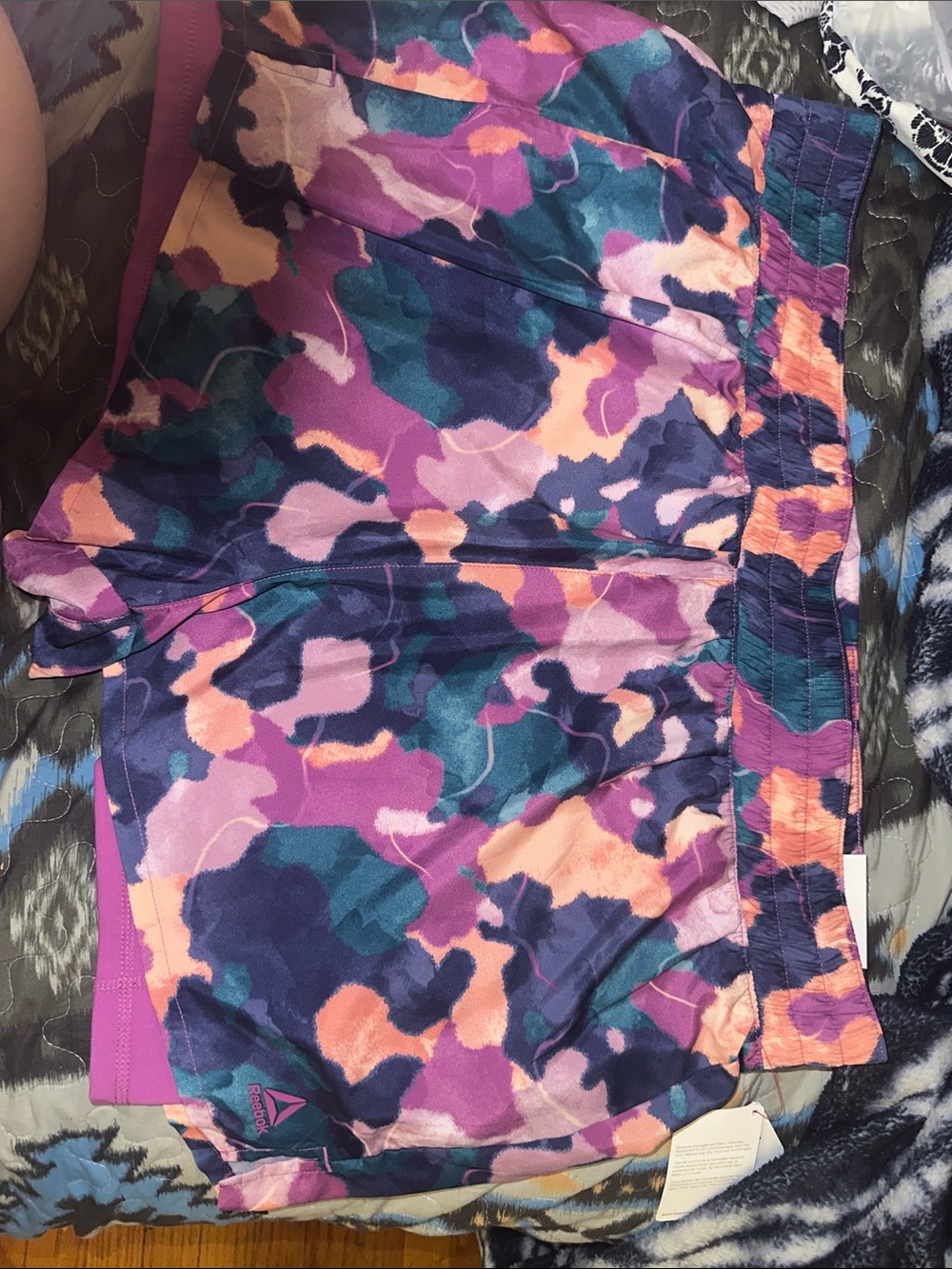 Reebok Purple Teal Peach Print Training Shorts